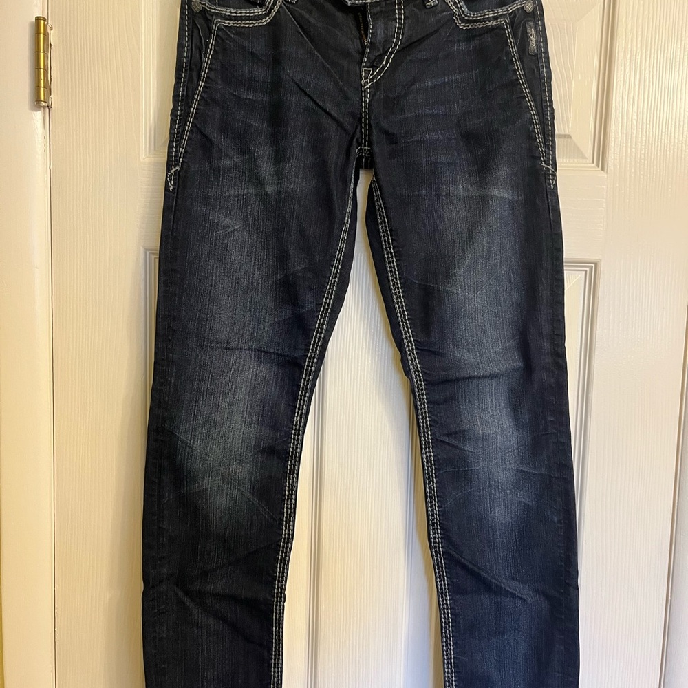 Silver Jeans Dark Blue Denim with White Stitching